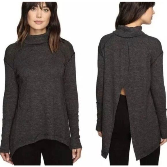 Free People Split Back Turtleneck Sweater Size Small Charcoal Gray - Picture 1 of 9